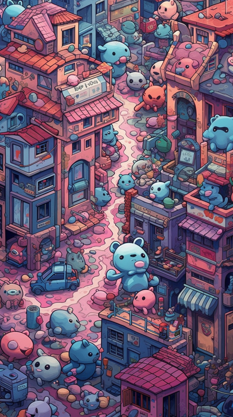 抽象简约小路玩具小熊楼房房屋城市六一儿童节背景粉色插画,插画/手绘图,插画/手绘图库,插画/手绘图下载,插画/手绘